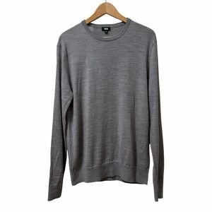 Uniqlo Mens 100% Wool Knit Crew Neck‎ Sweater Size M Gray Office Cozy Layers